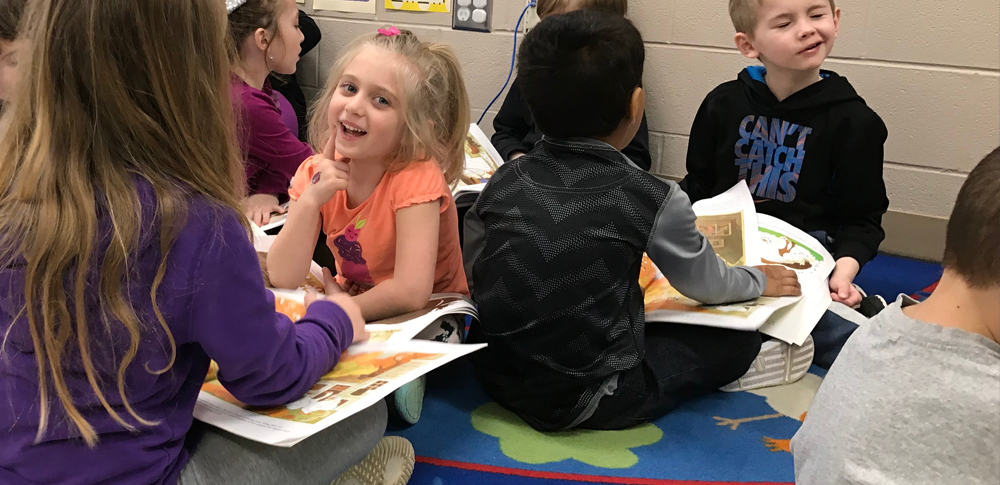 Students read and talk together